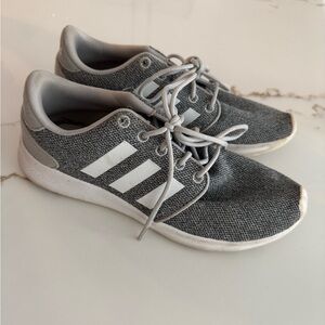 adidas Grey Knit Running Shoes with White Stripes